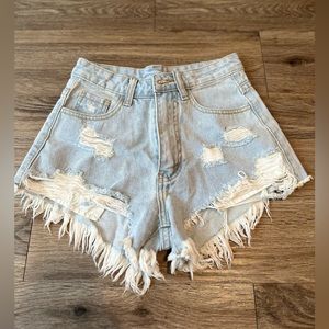 New ripped blue high waist denim short, size XXS but runs much bigger like a S